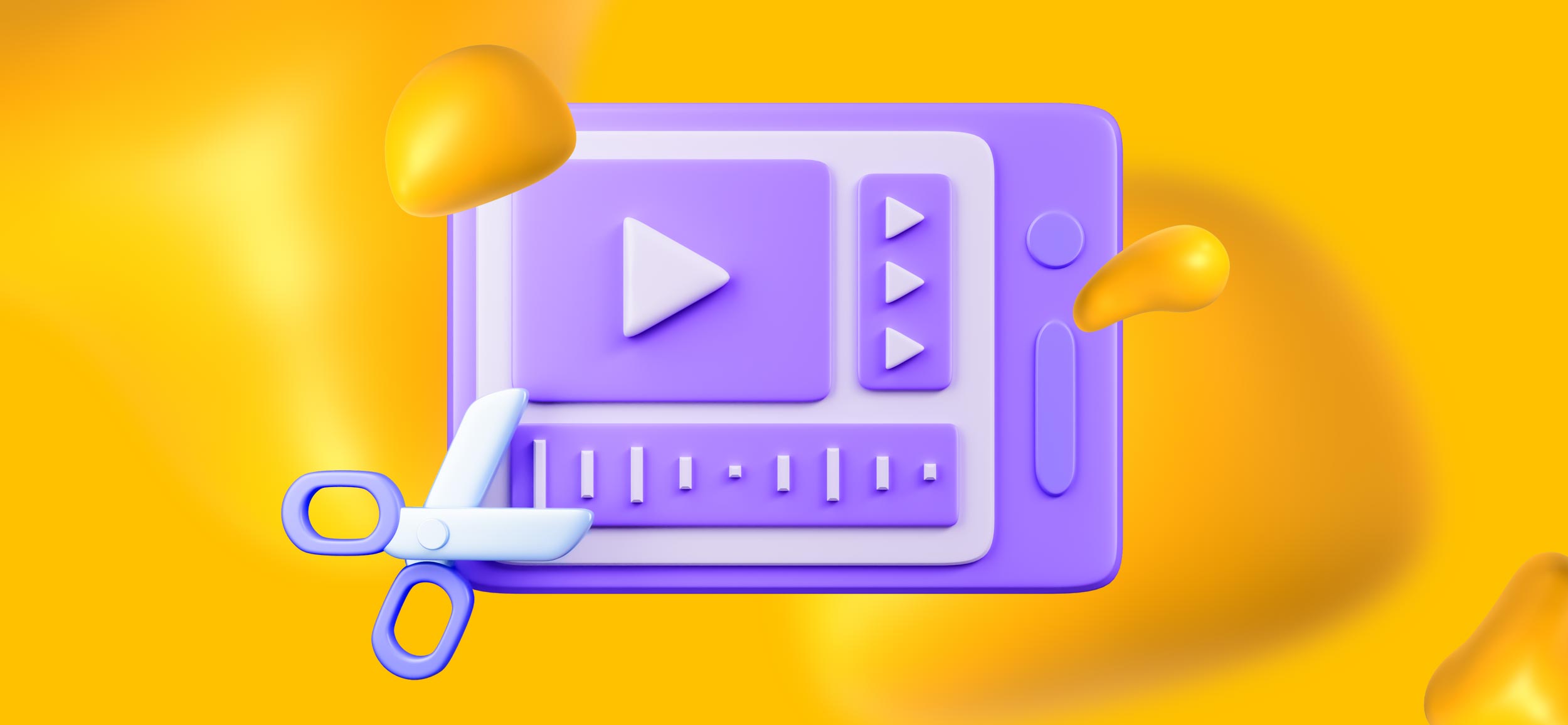 A video editing screen, showing a cut tool ready to trim footage.