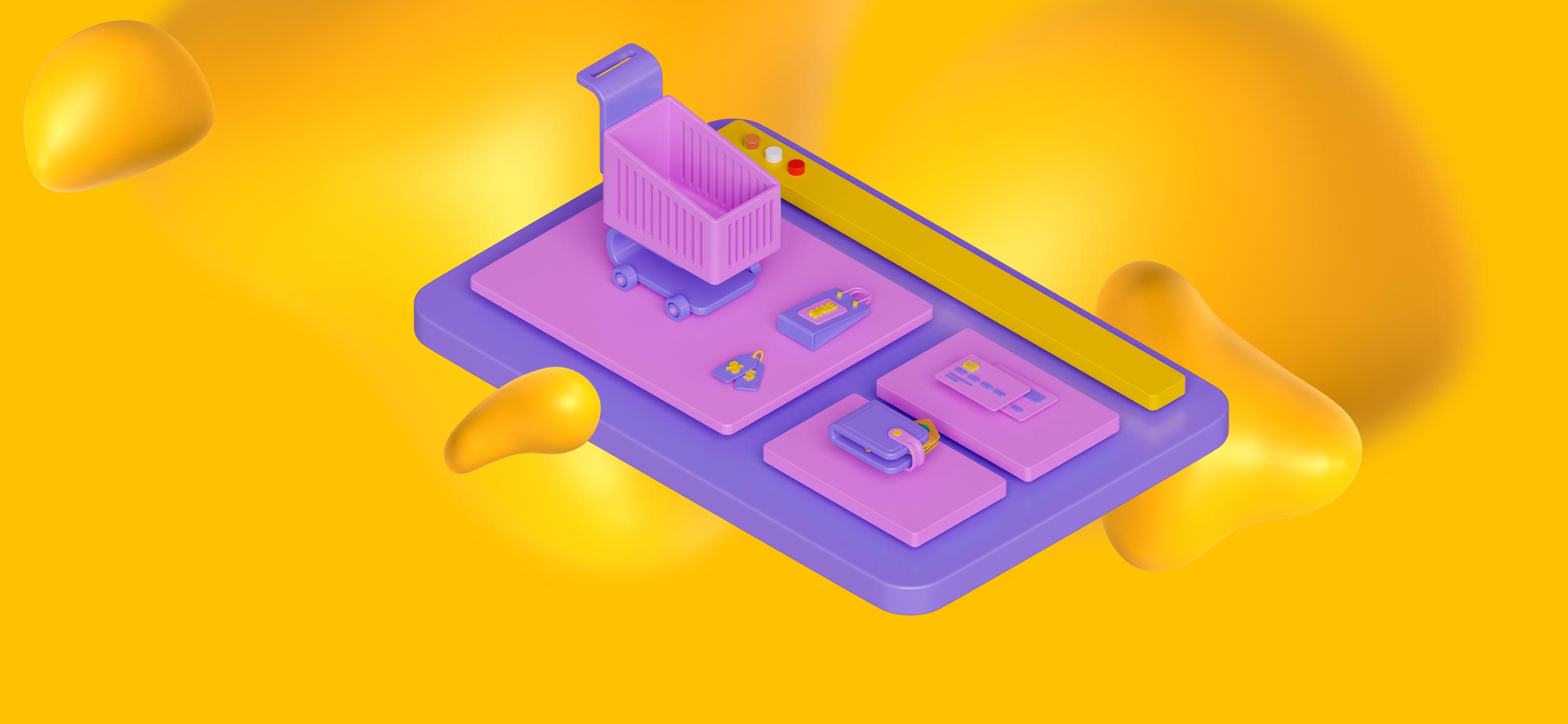 A shopping cart on a store layout that is also a computer screen.