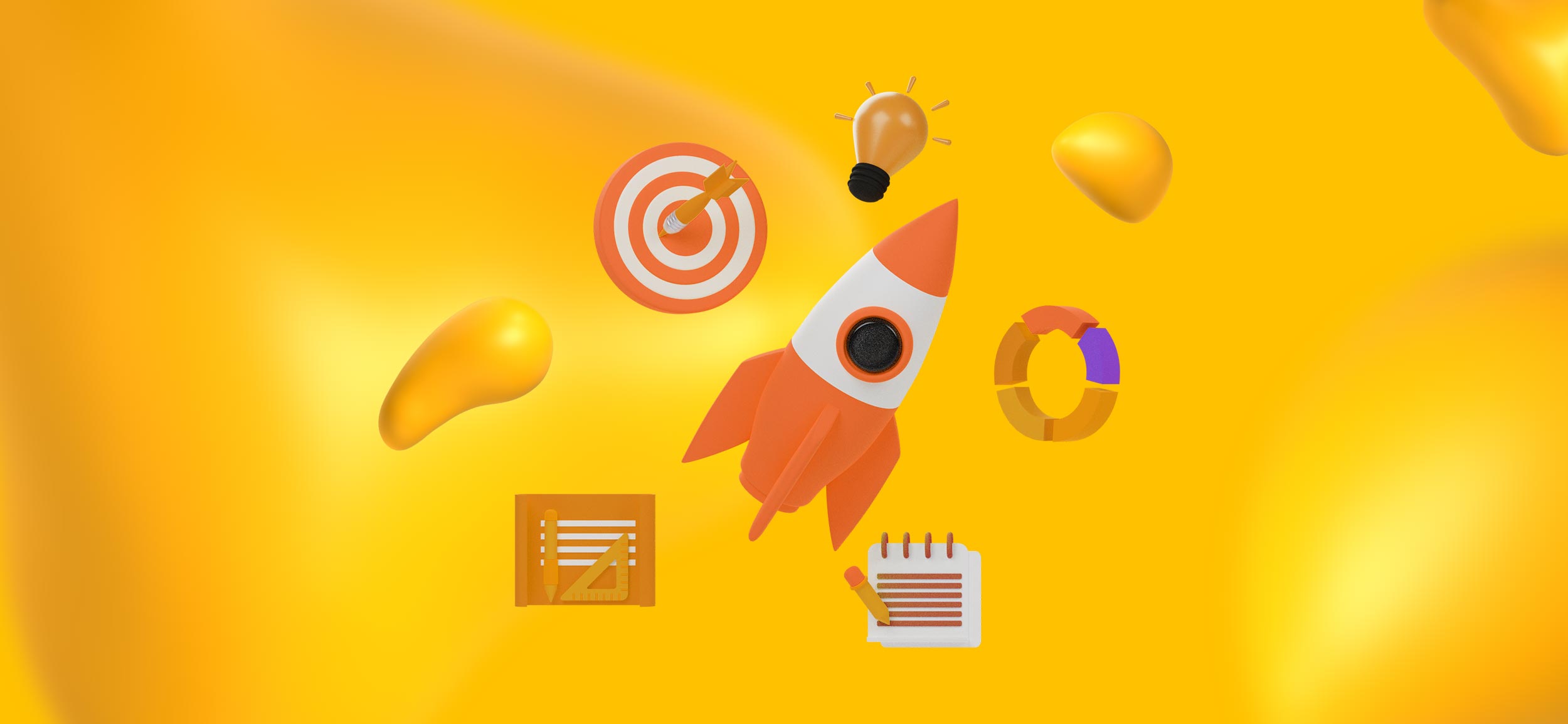 A rocket, lightbulb, bullseye, to signify innovation, for benefits of a creative as a service career.