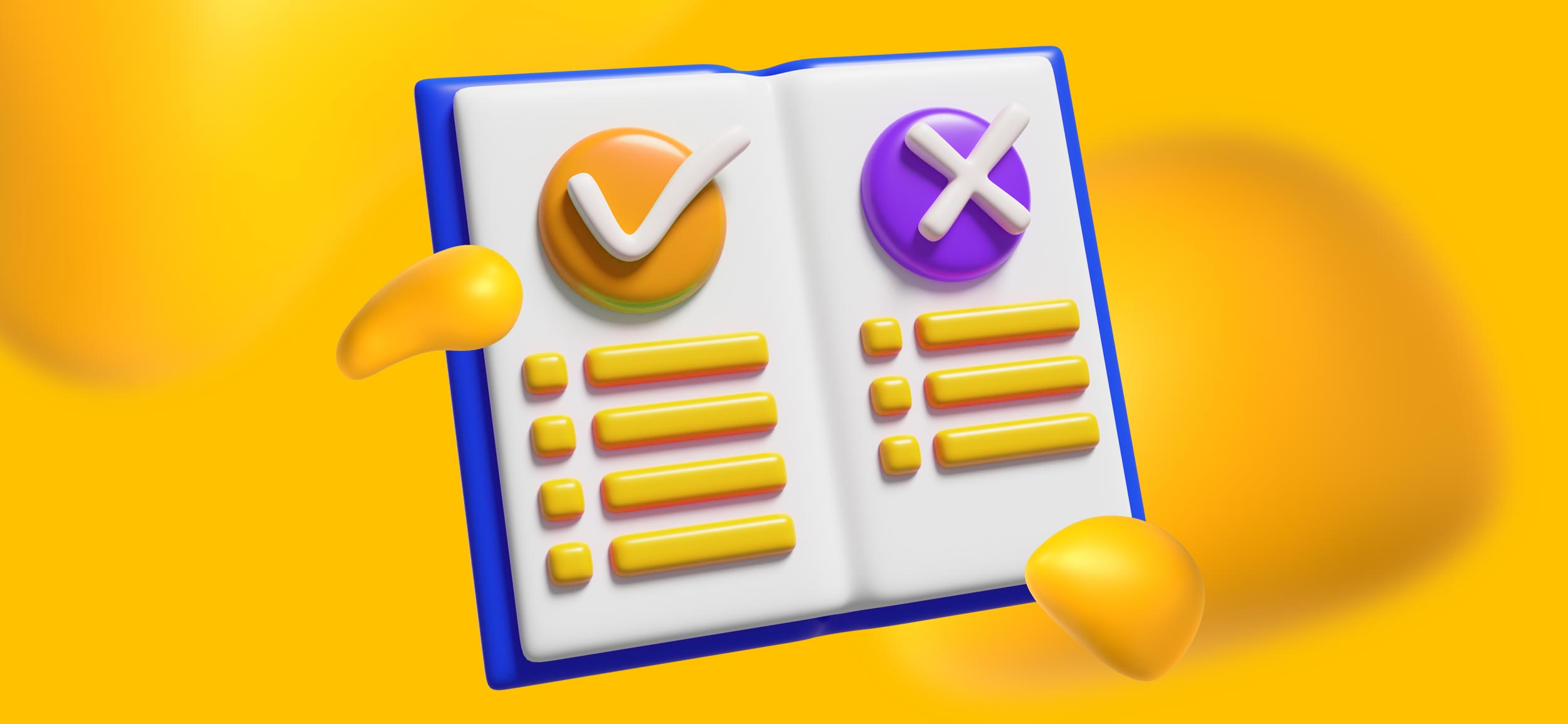 An open book with pros on one page and cons on another.