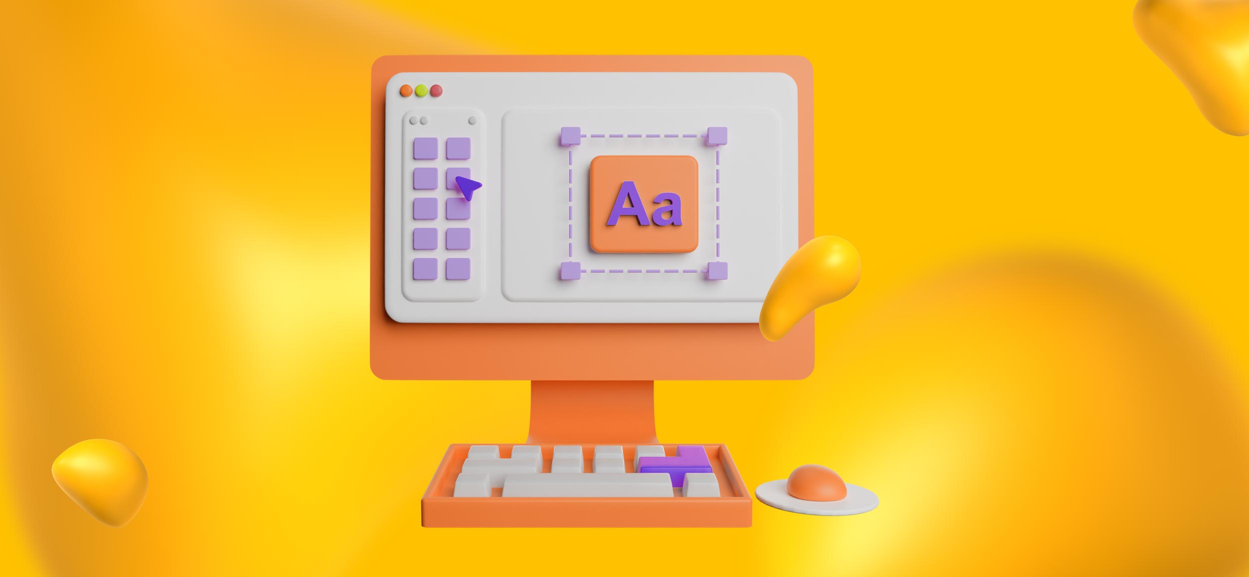 A computer monitor showing graphic design typography elements.