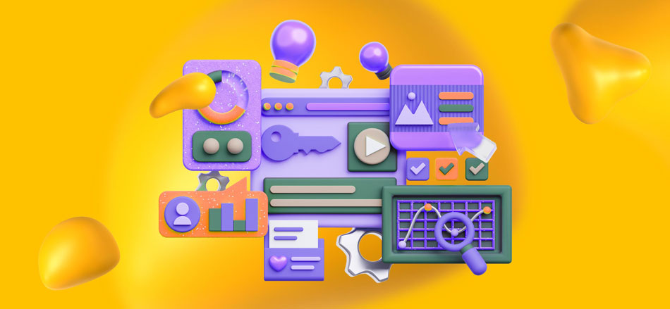 Several screens showing elements of graphic design software used for creative design services.