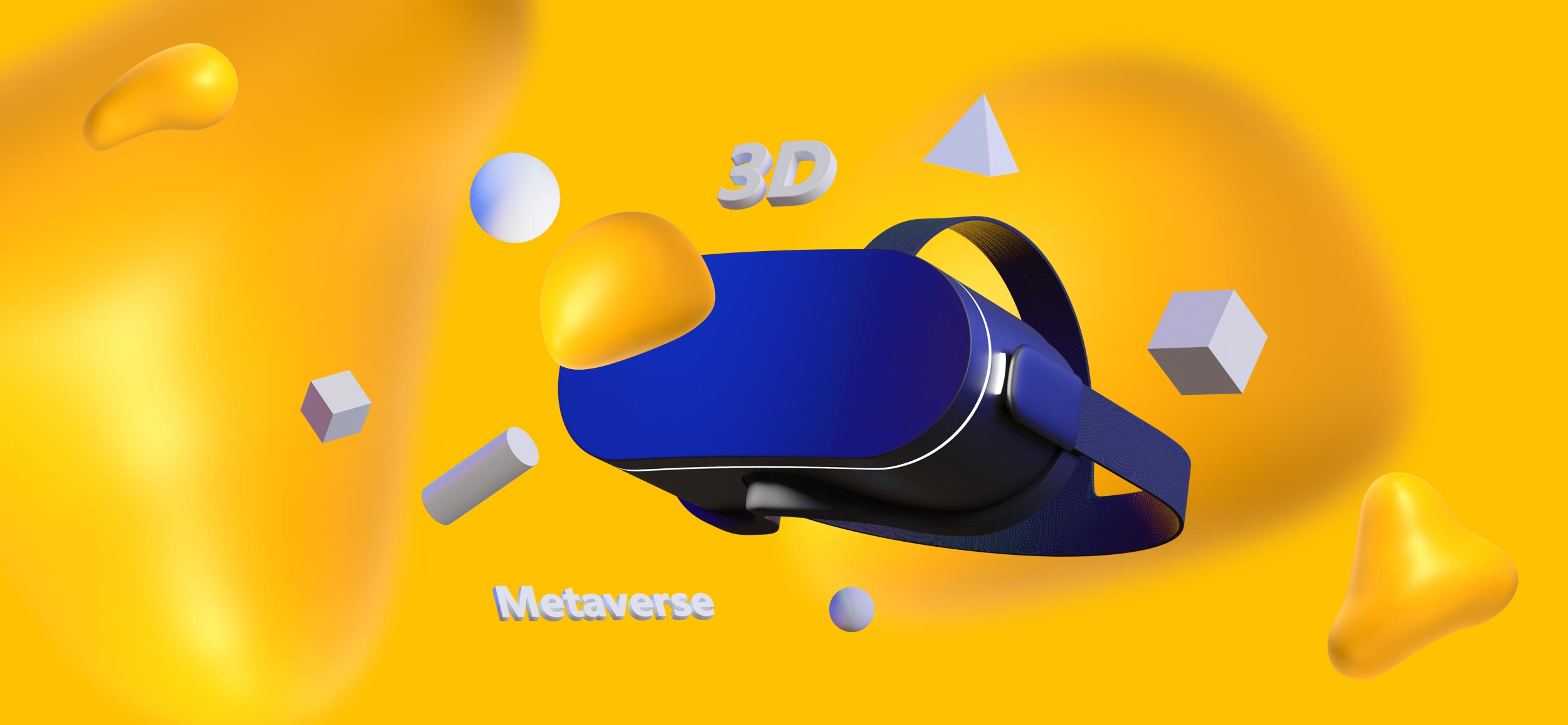 A set of AR goggles surrounded by 3D shapes.