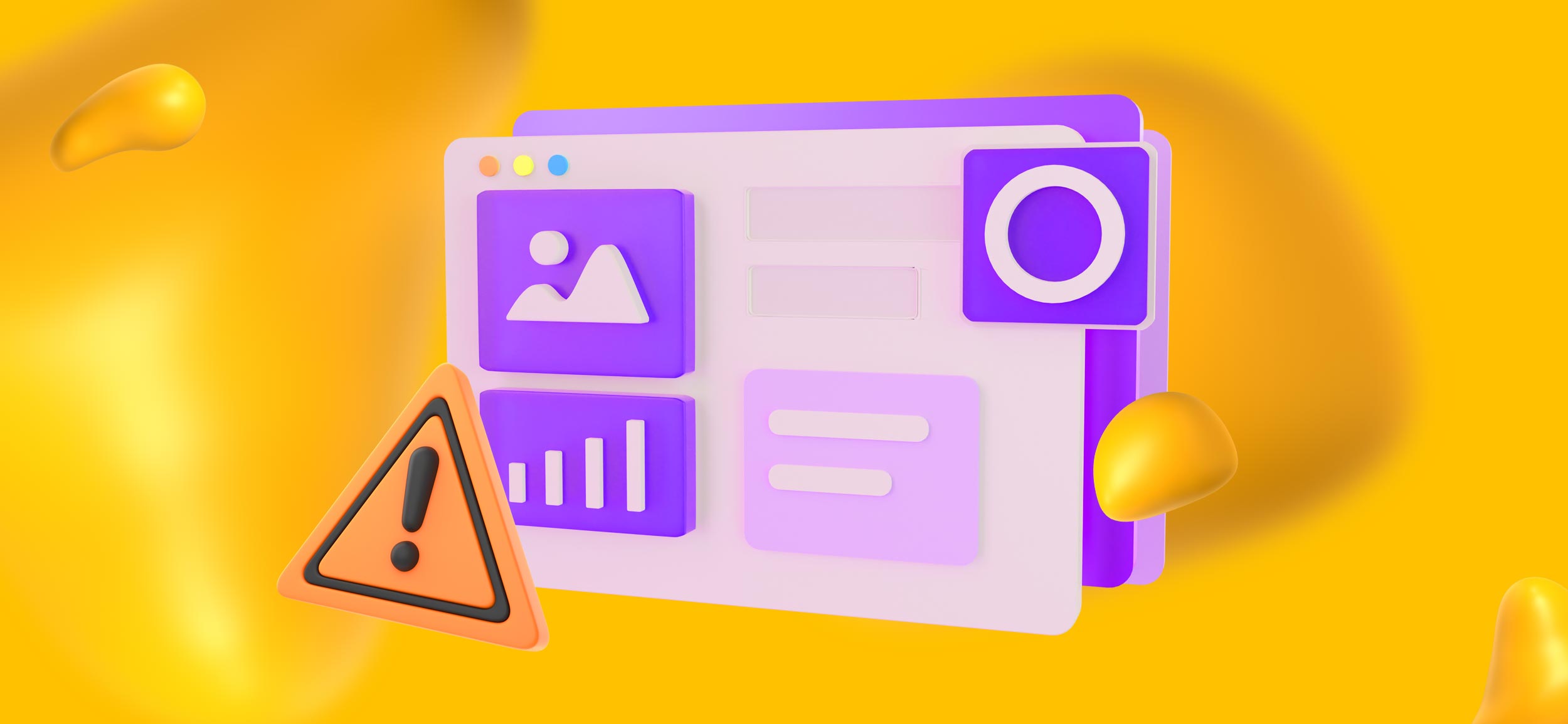 A computer screen with a yield sign in front of it, for common dental web design challenges.