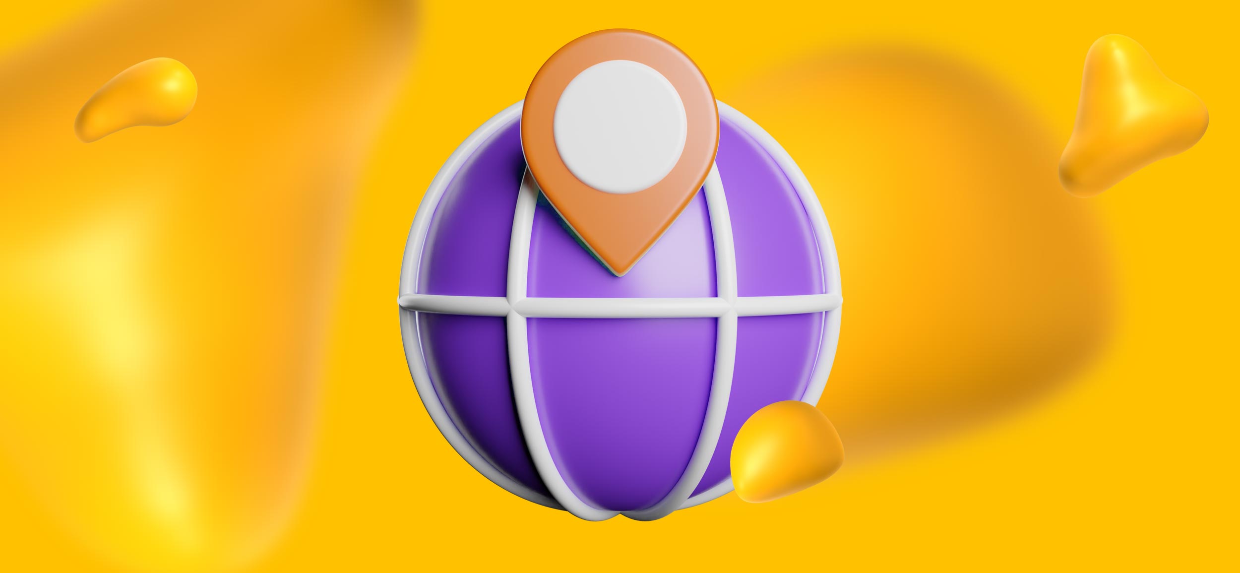 A purple 3D globe with a location tag, for how to find a responsive web design service.