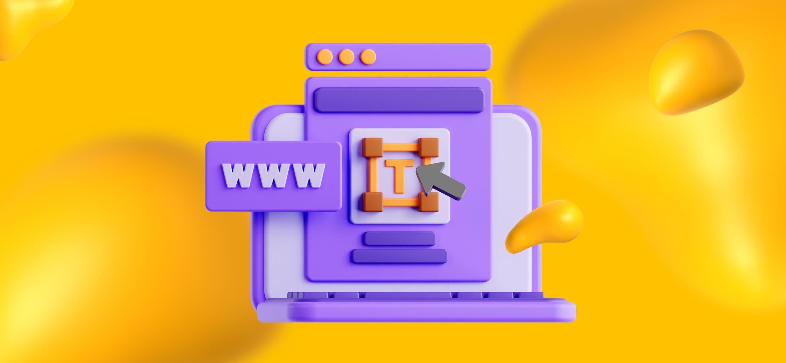 Elements of web design on a screen, like an arrow and a text box.