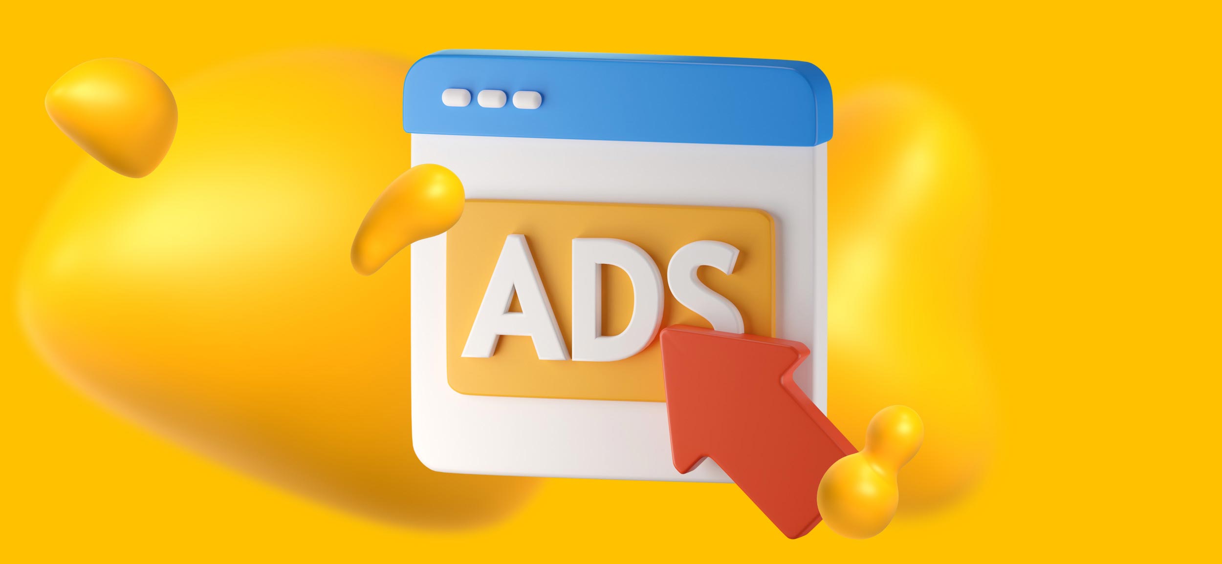 A floating internet ad with an arrow hovering over it to signify paid ads.