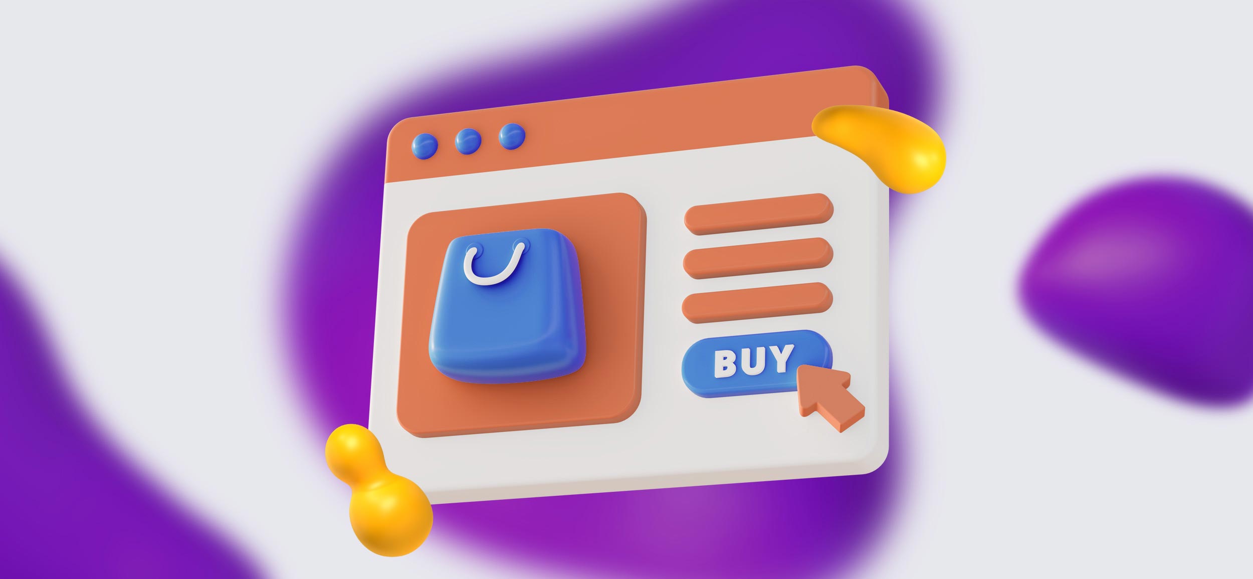 A floating website depicting an ecommerce product page with an arrow clicking the buy button.