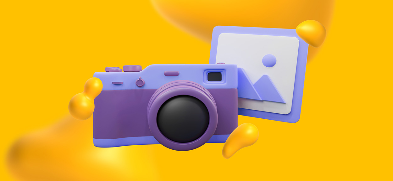 A camera next to a photograph, signifying updated product photography.