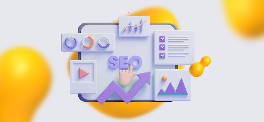 Elements of SEO software, graphs, and keyword analysis.