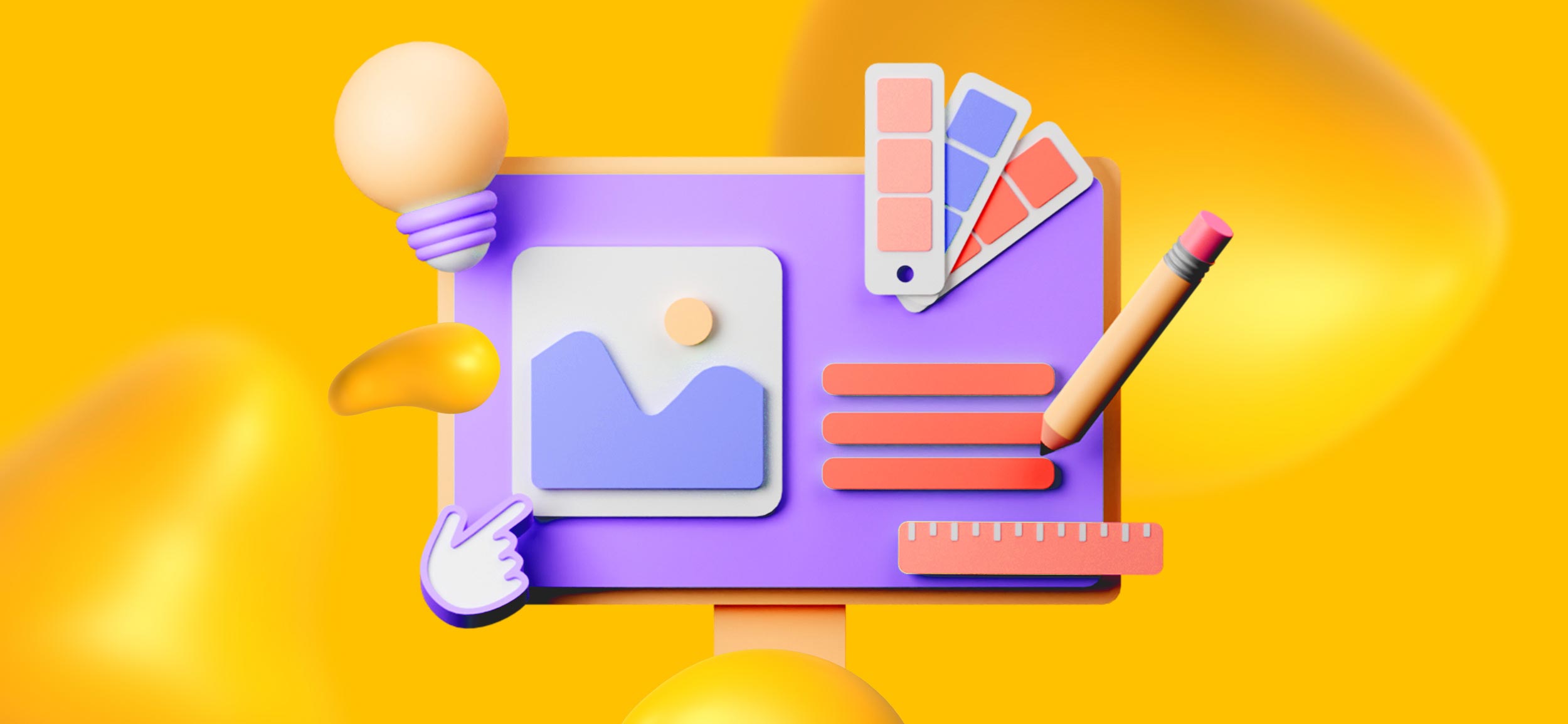 A computer screen with elements of web designing software and a lightbulb to indicate hi-fi designs.