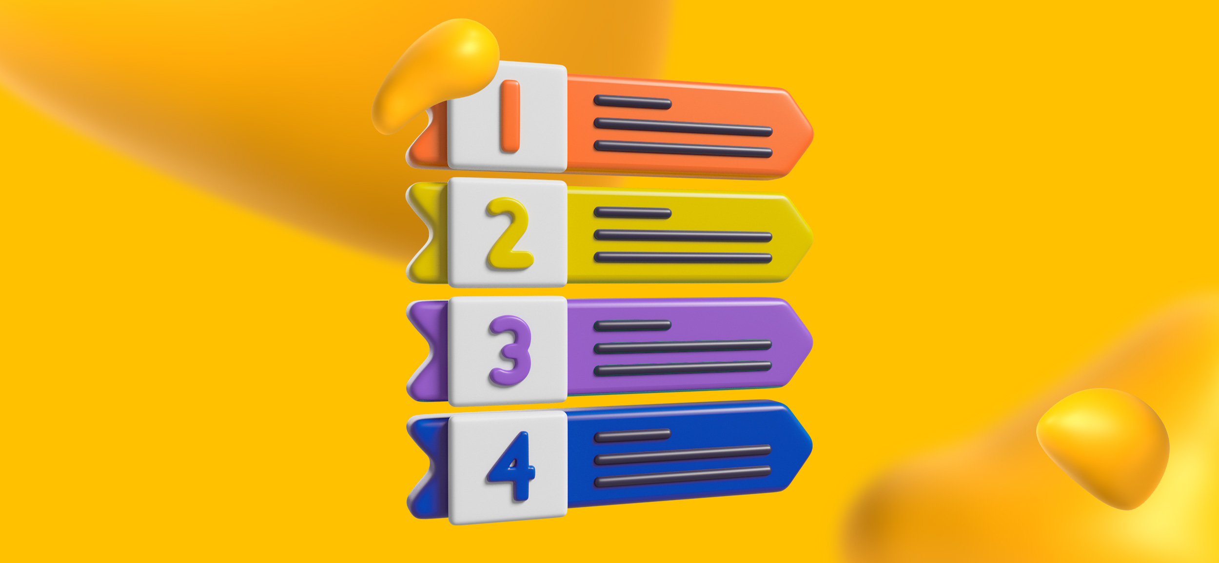 A 3D stylized infographic, listed 1-4.