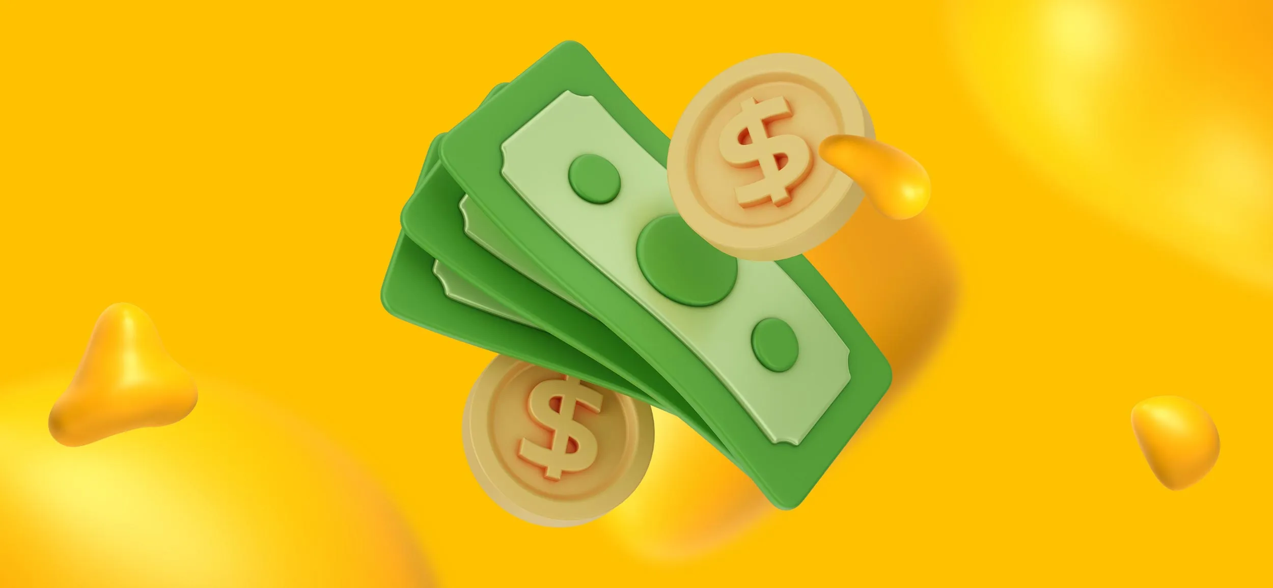 Floating bills and gold coins. Money is fungible, because coins and bills are interchangeable with others of the same value.