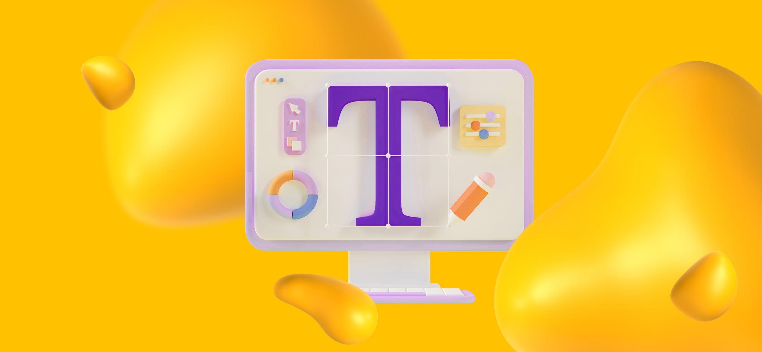 Graphic design software on a screen depicting typography tools. Limit the typefaces to one or two when designing a brochure.