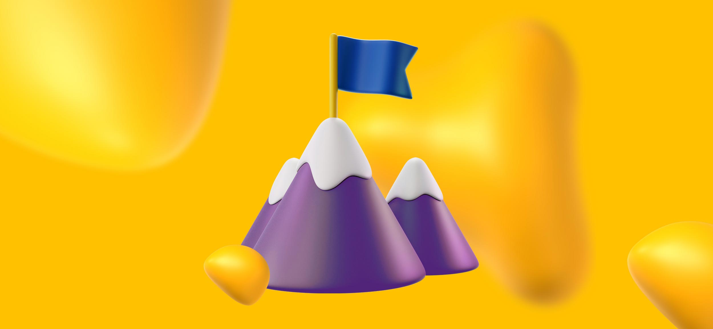 A mountain with a blue flag at its peak. Know your goals before you start designing your emails.
