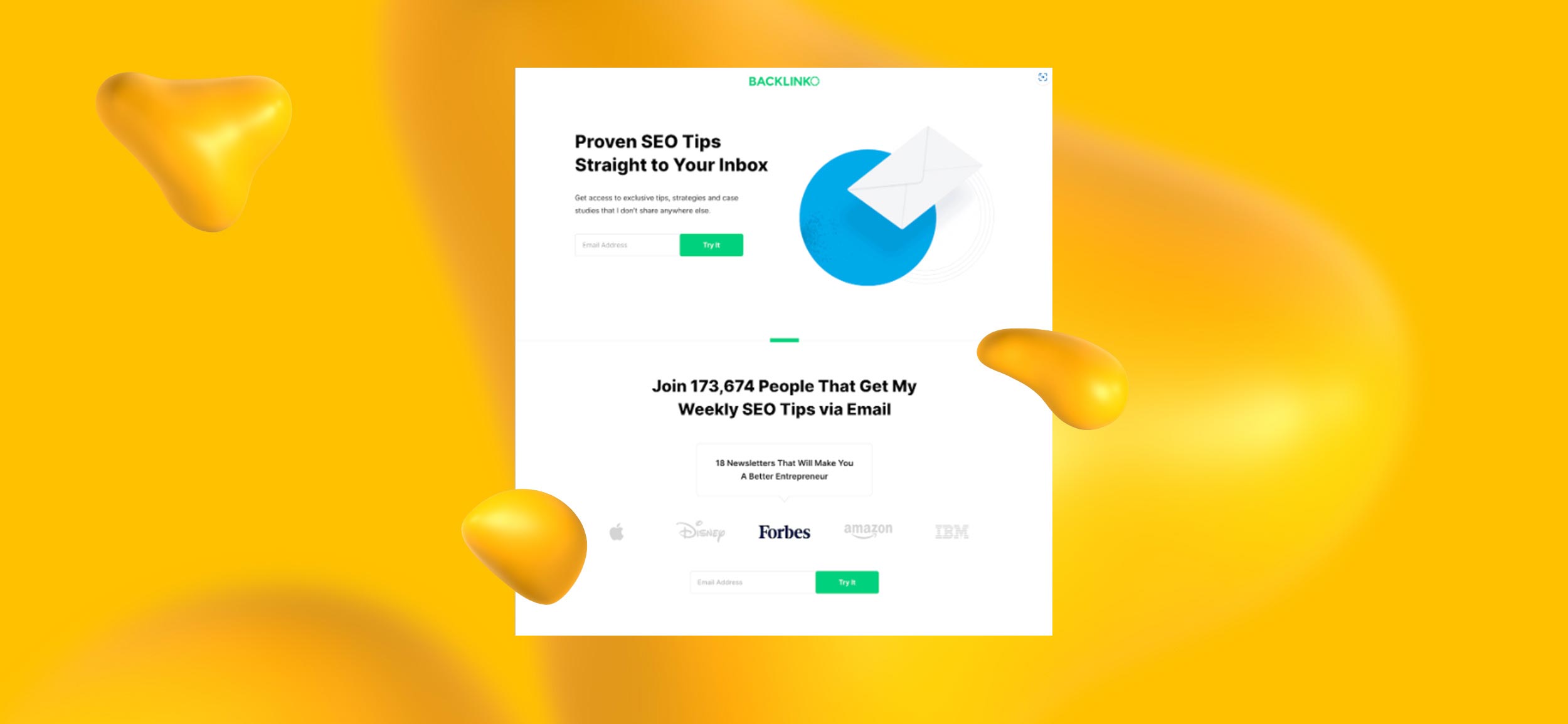 Lead generation page from Backlinko.
