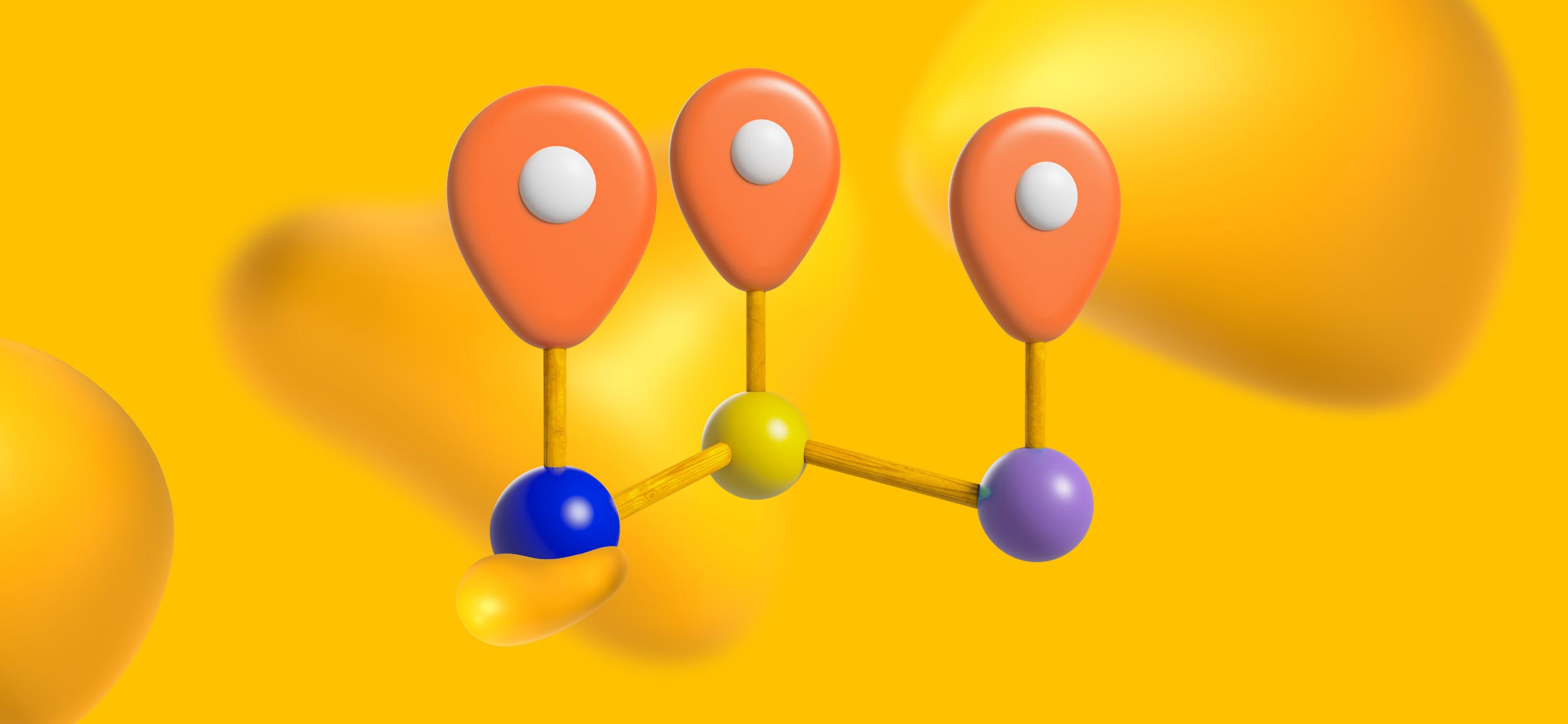 Connecting circles with location tags, indicating a path.