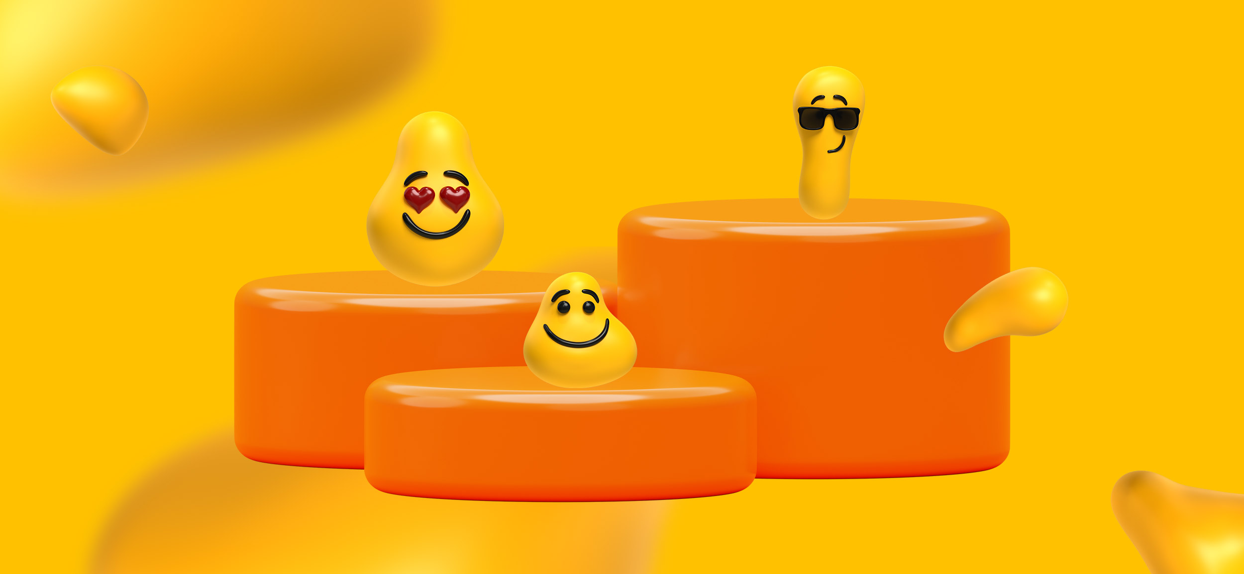 Three Designity blobs on platforms of different height.