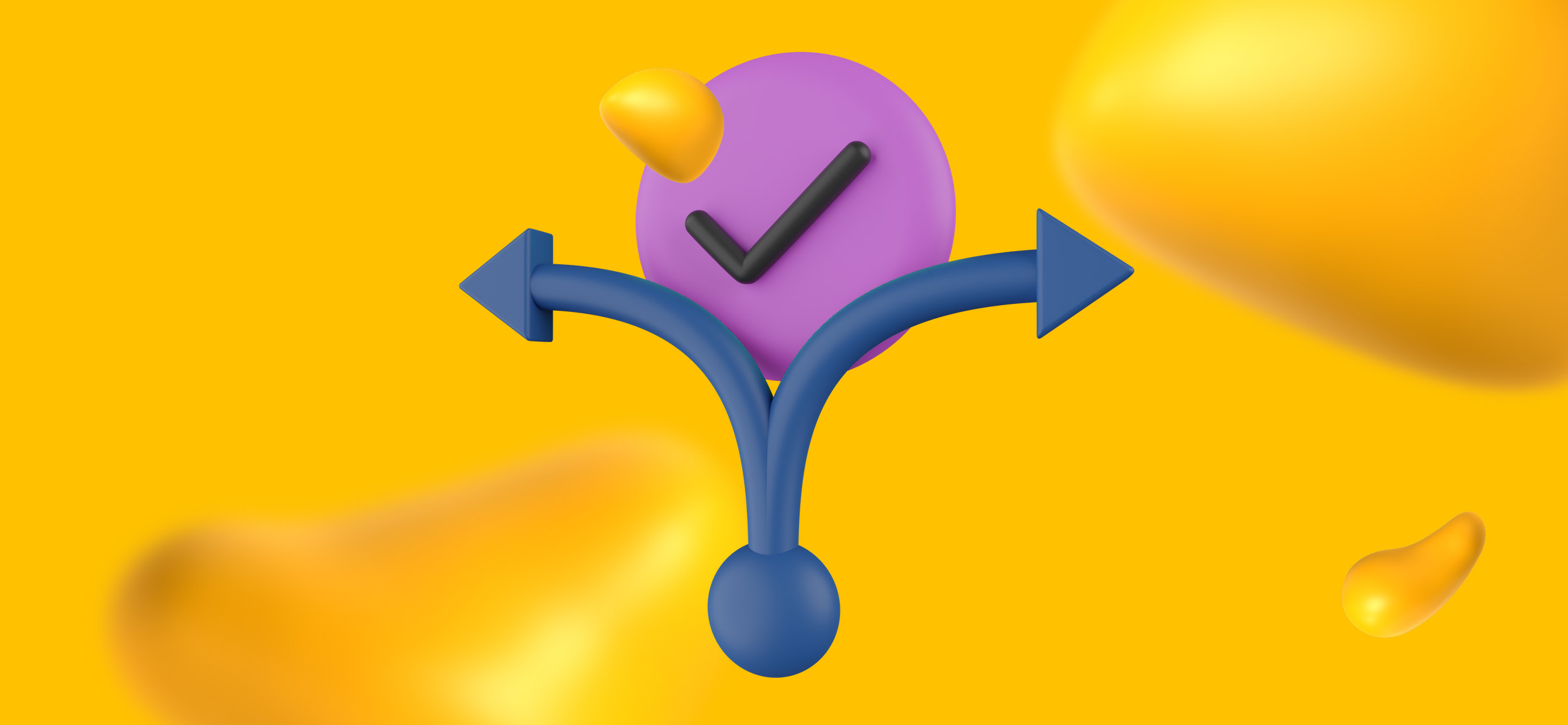 One point, shooting off two arrows with a purple checkmark floating above.