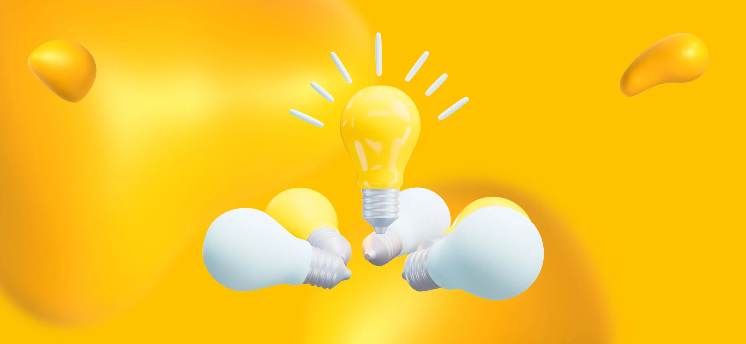 An inspiring lightbulb shining above 5 other lightbulbs.
