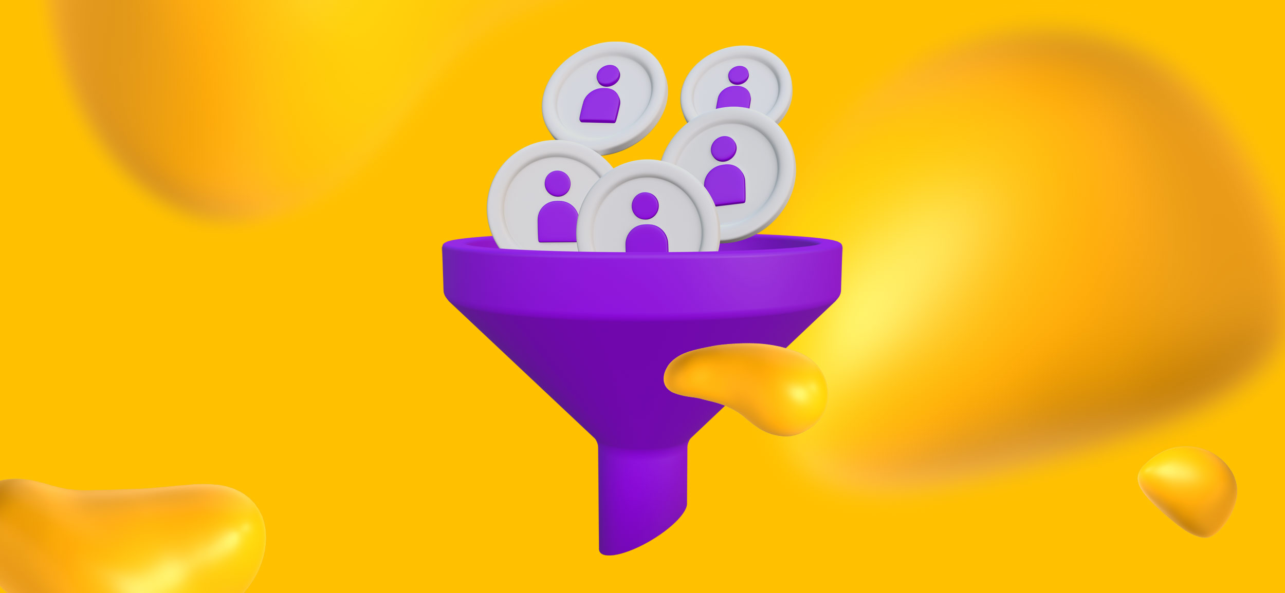 A marketing funnel with avatars falling into the top.