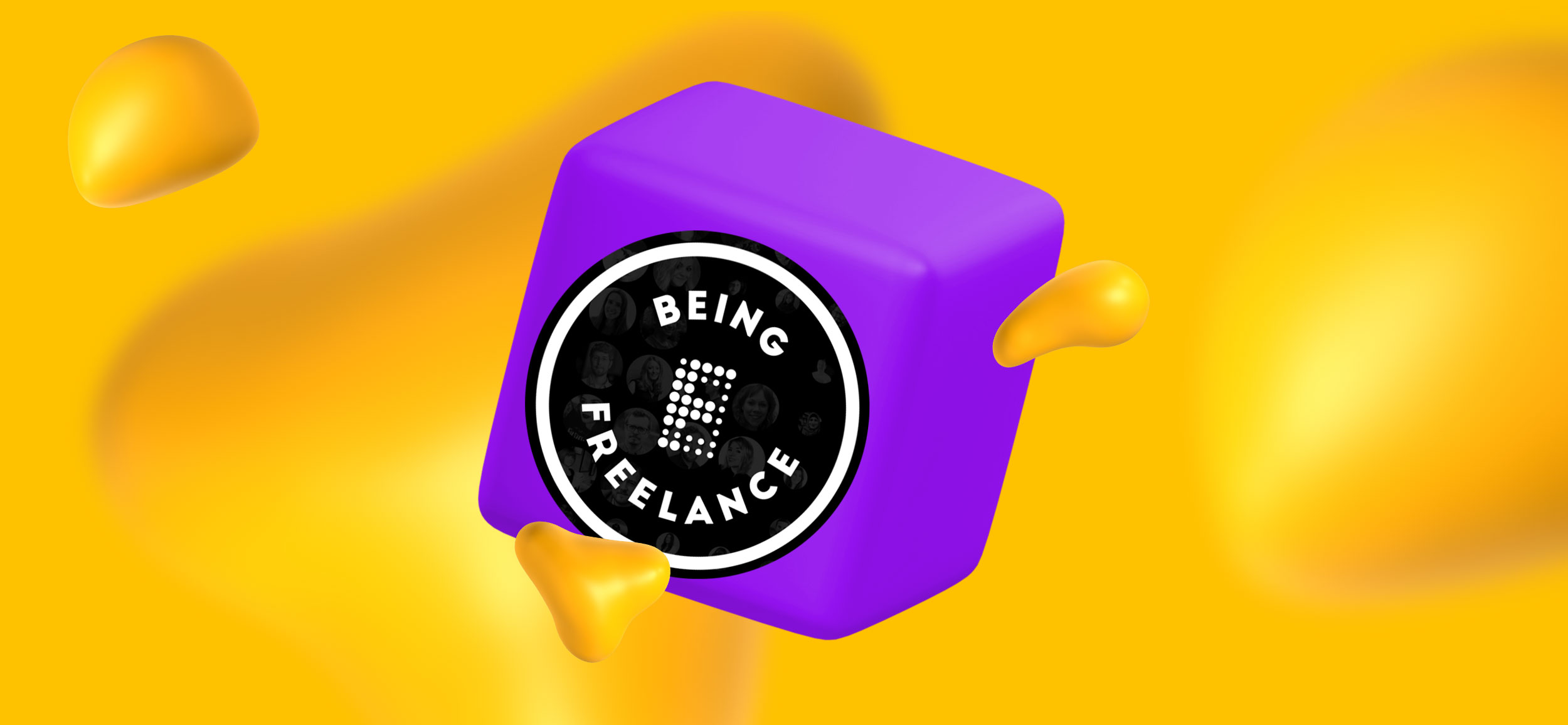 A purple cube with Being Freelance's logo.