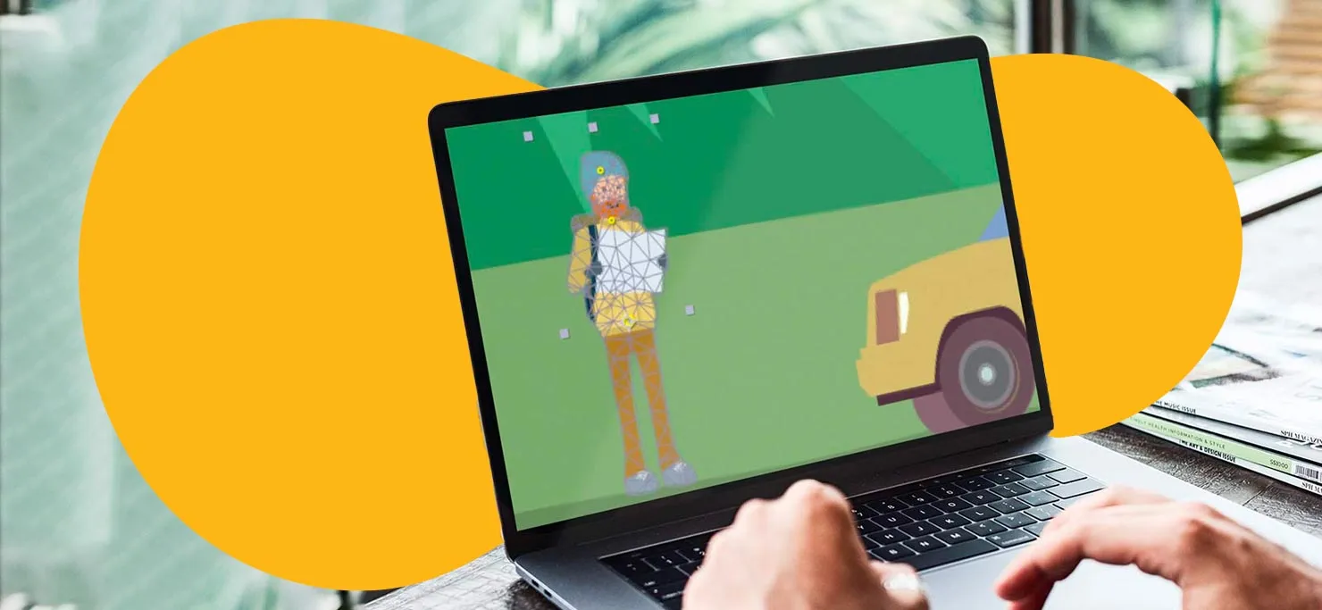 Person working on motion graphics from a laptop.