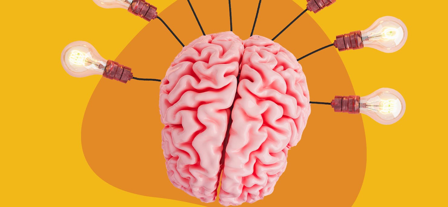 Creative brain with ideas coming out of it.