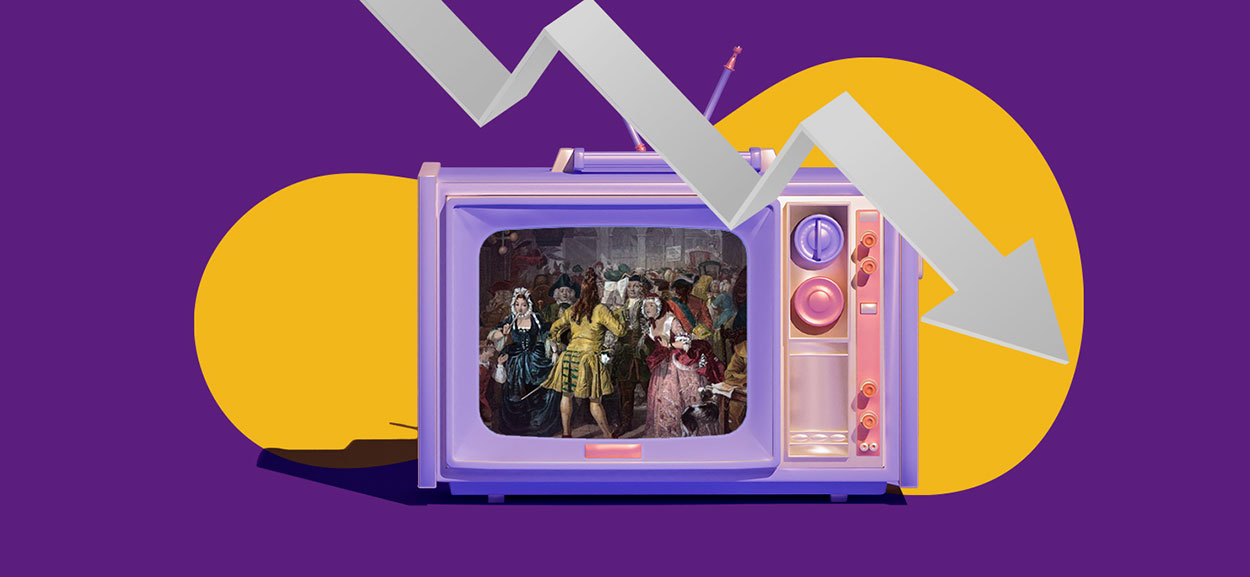 TV showing recession history lesson.