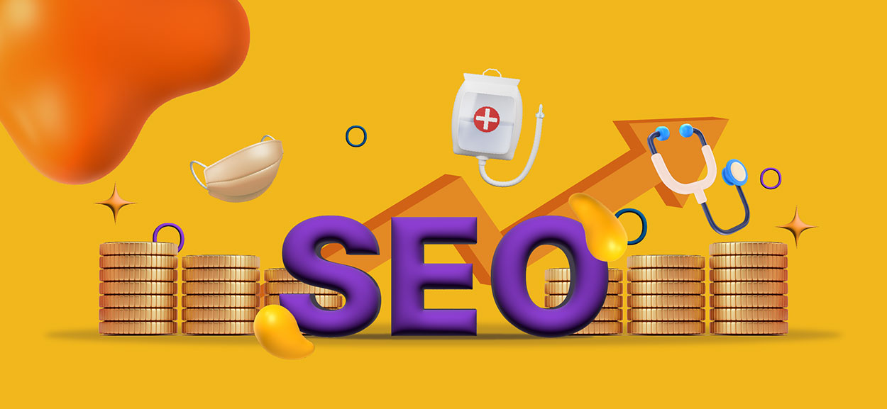 SEO sign with healthcare elements.