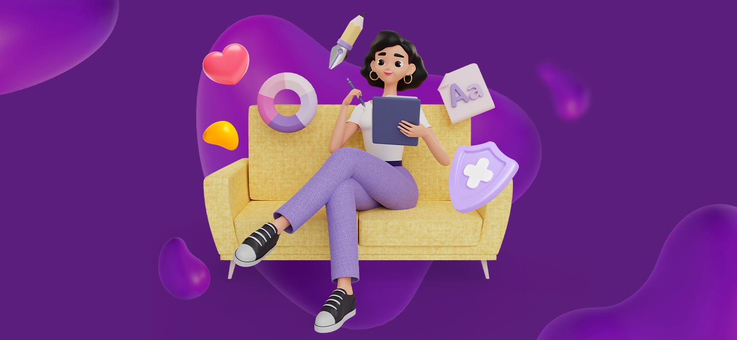 Graphic designer with healthcare design elements.