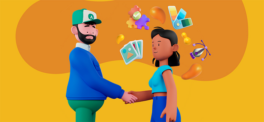 Marketer shaking hands with a designer