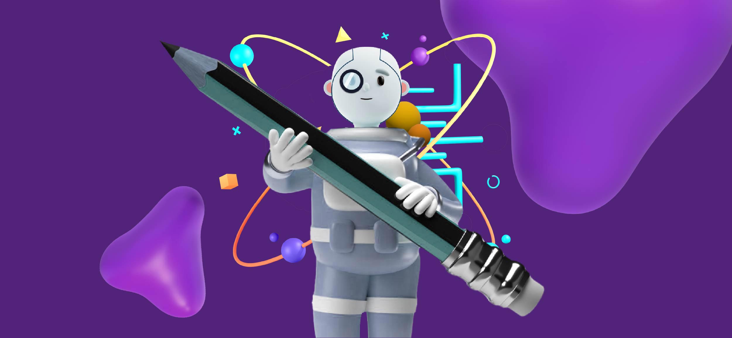 Cute ChatGPT robot holding a black pencil.