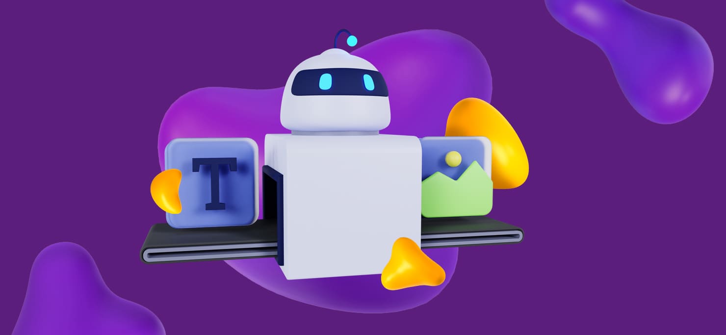 AI robot holding fonts and designs.