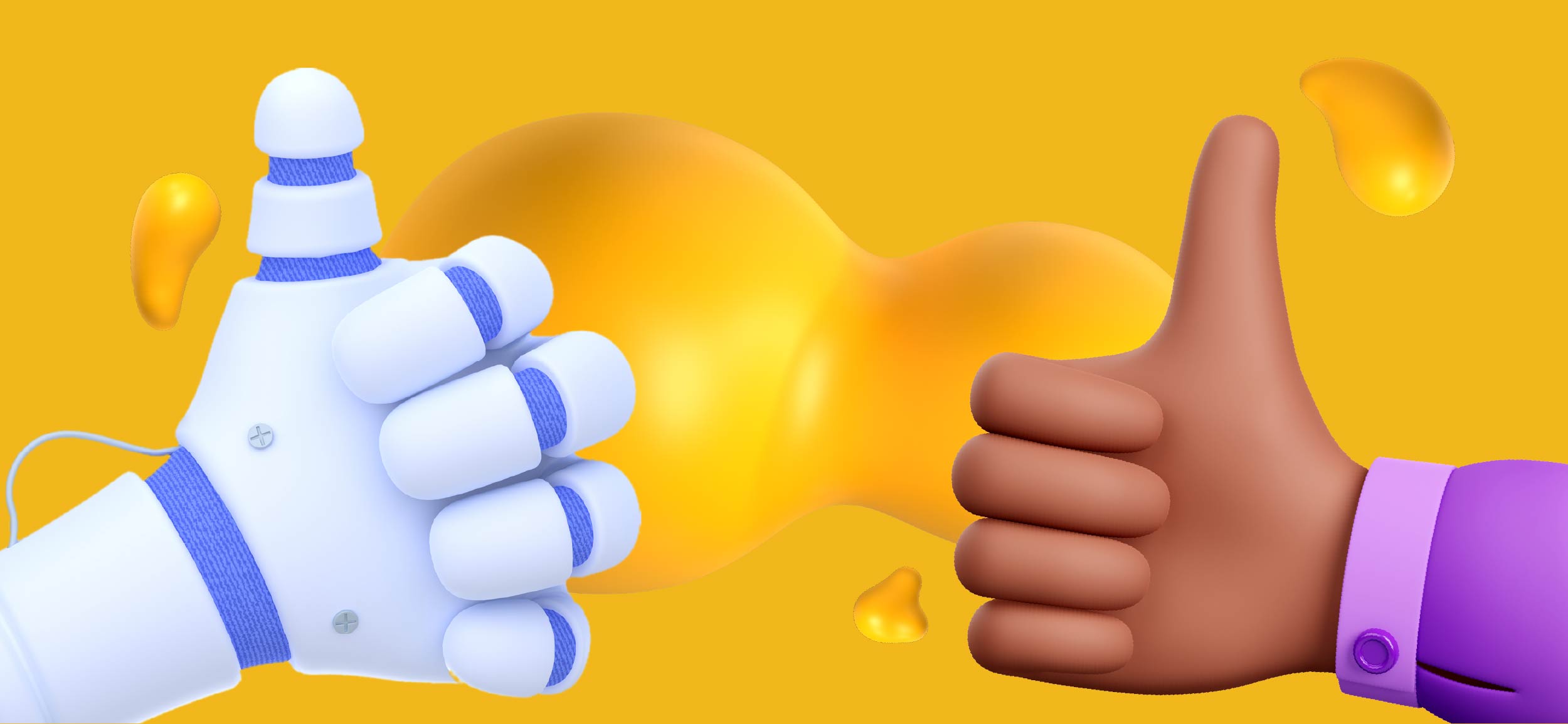 AI hand and human hand giving a thumbs up