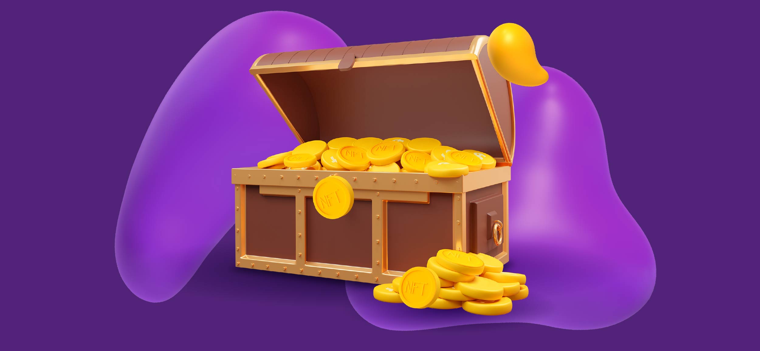 Treasure chest full of NFT coins.