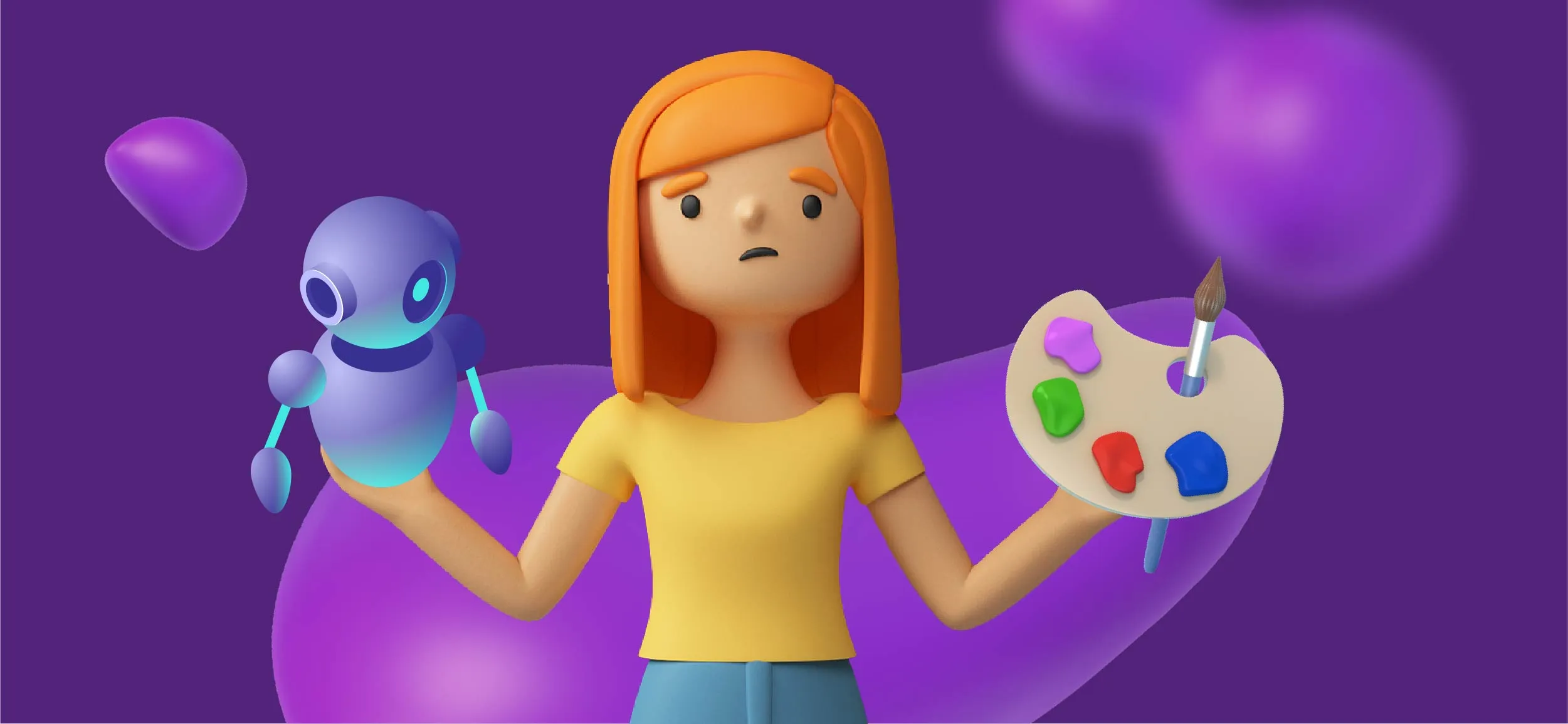 Designer holding a palette and AI.