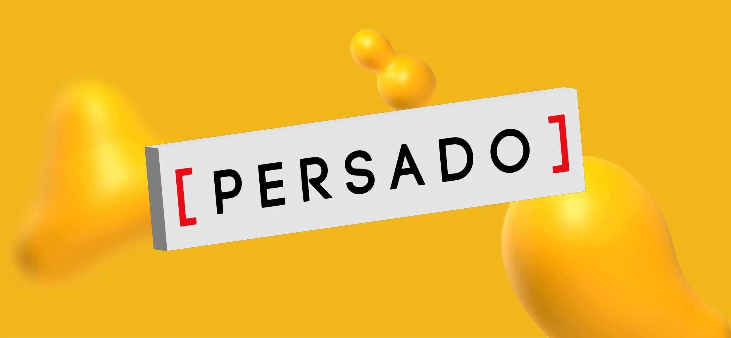 Persado logo in a yellow field surrounded by internal Designity blobs.