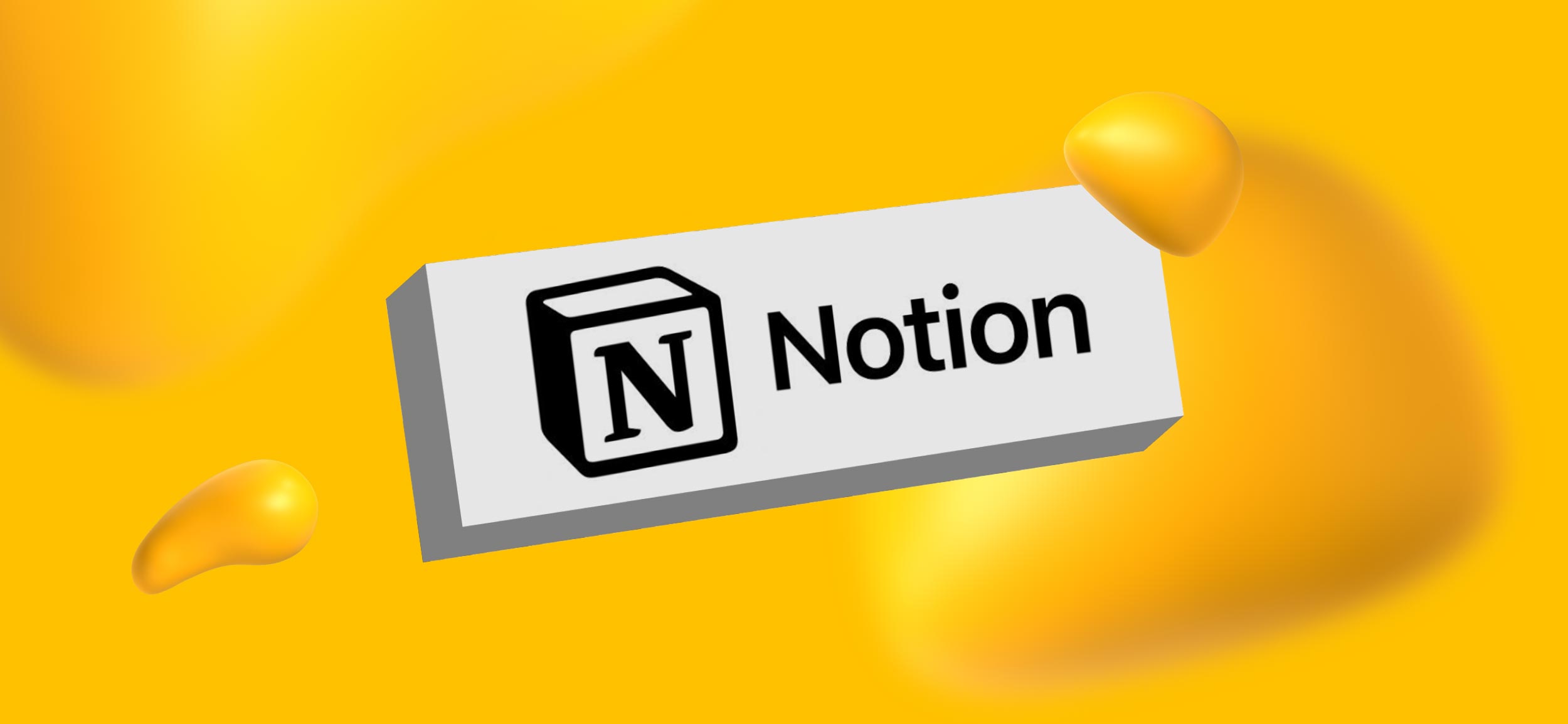 Notion logo in a yellow field surrounded by internal Designity blobs.
