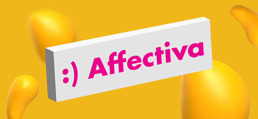 Affectiva logo in a yellow field surrounded by internal Designity blobs.
