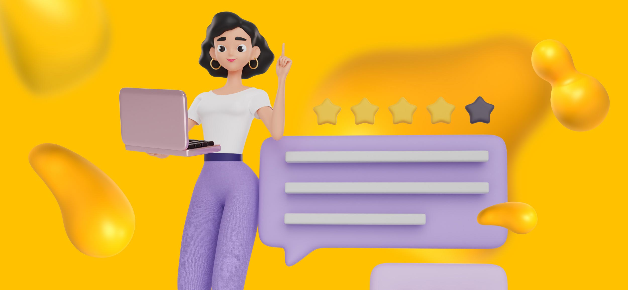 A potential client looks on a laptop for freelancers. She is viewing a 4-star applicant.