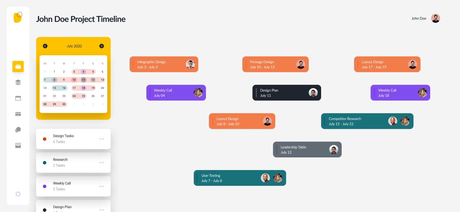 An exmaple of a Creative Director's project timeline in their Designity dashboard.