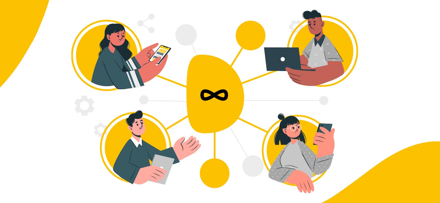 4 members of a team, connected by the internet.