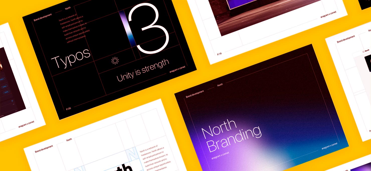 A brand guidebook, showing pages for typography and logo.