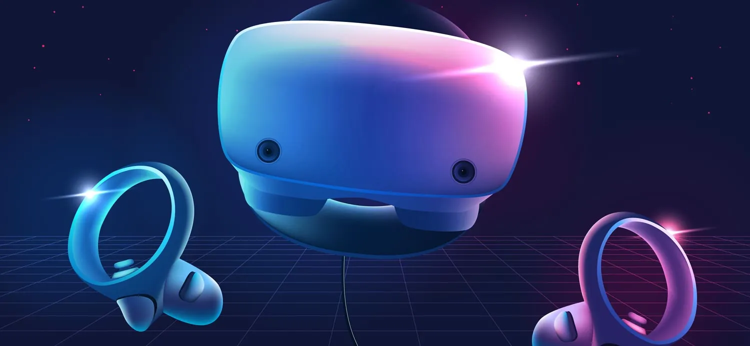 A floating VR headset.