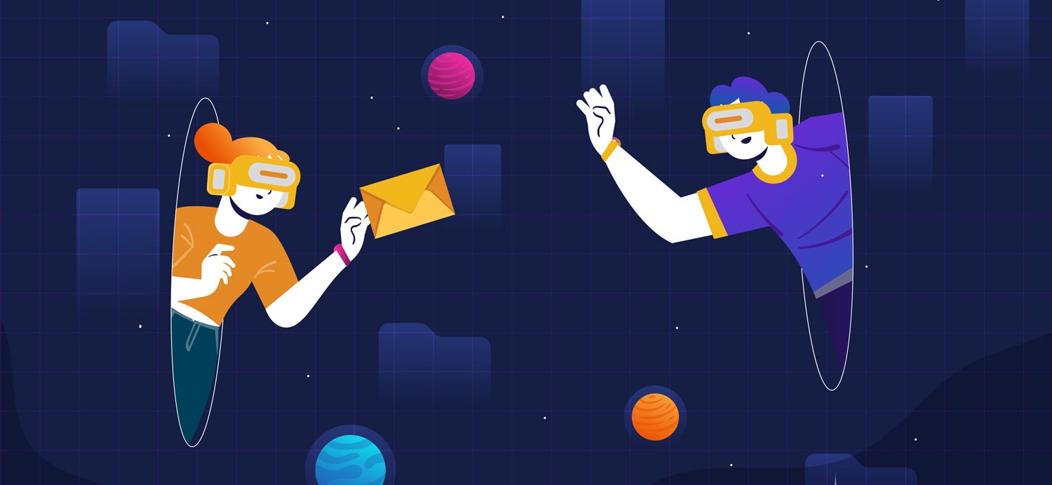 Two people exchanging emails in VR.