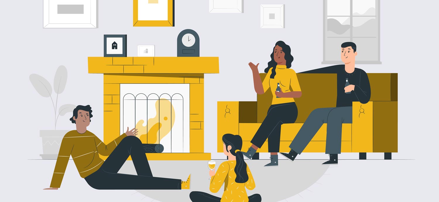 A group of friends sitting around a living room wondering what VR app would be best for them.