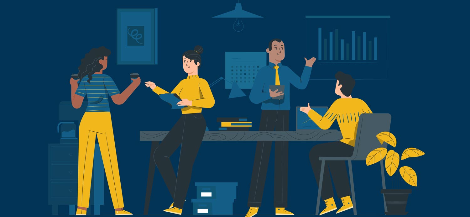 A team collaborating around a table.