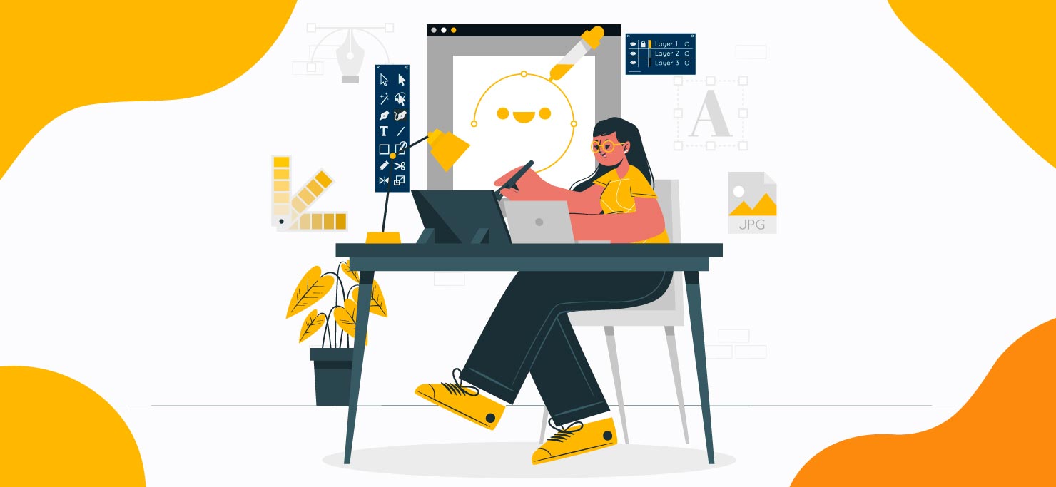 A designer working at her desk.