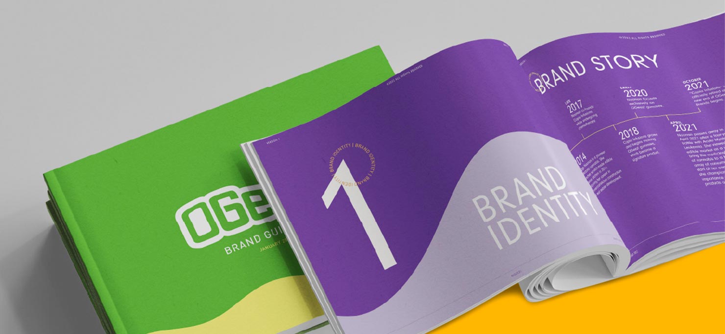 A brand guide open to a page about a brand story.